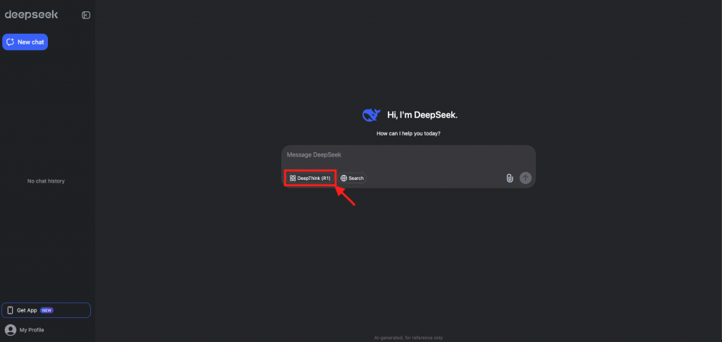 DeepSeek R1の操作画面